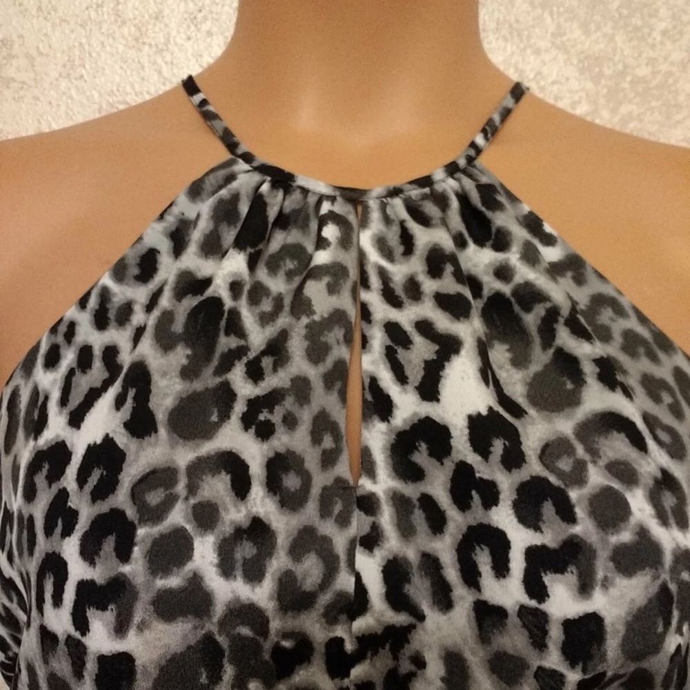 Express Black and White Leopard Print Midi Halter Dress - Picture 6 of 12